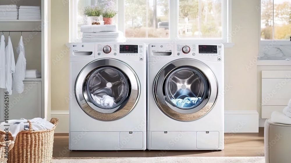 Modern Laundry Room with Two LG Washers Modern Laundry Room with Two LG Washers
