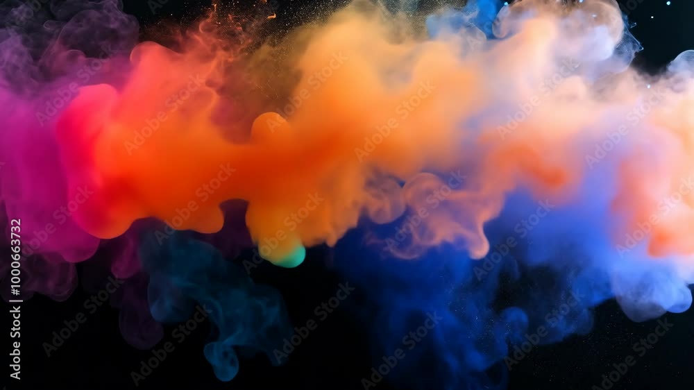 Colorful ink swirls through a black background creating a vibrant, abstract art piece Colorful ink swirls through a black background creating a vibrant, abstract art piece