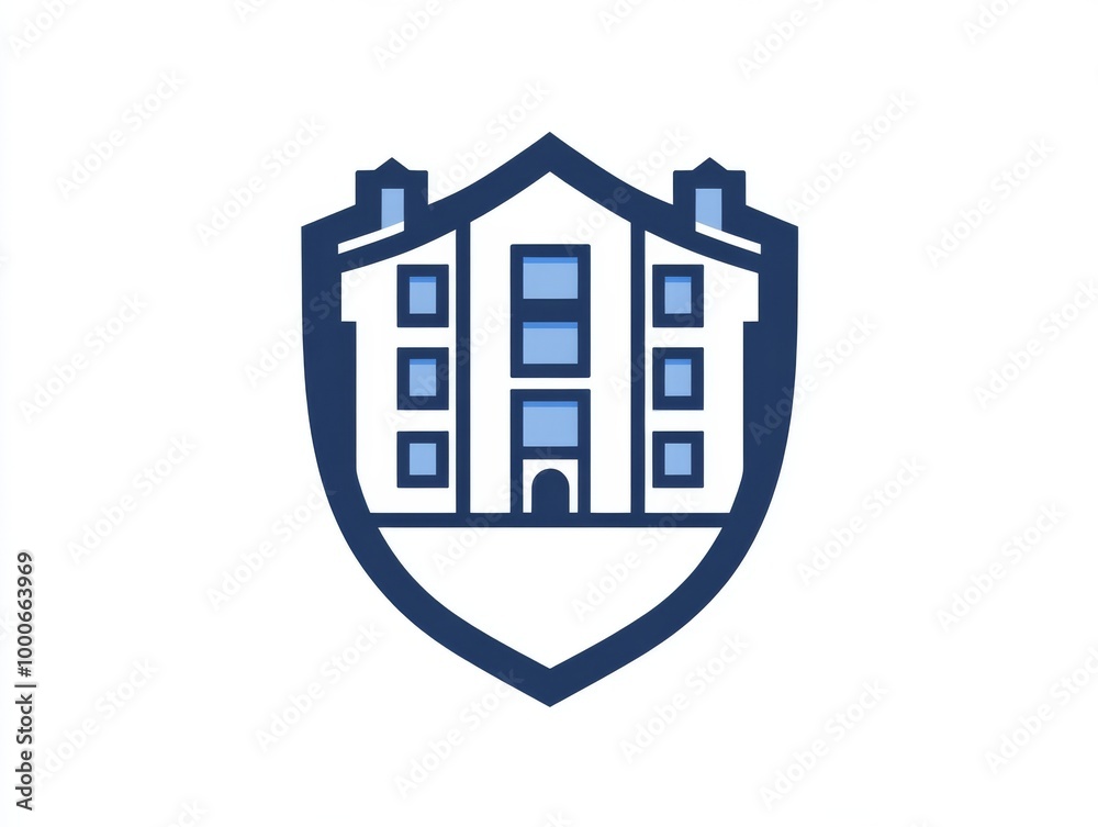 minimalist real estate building with shield line art badge icon logo vector illustration design minimalist real estate building with shield line art badge icon logo vector illustration design