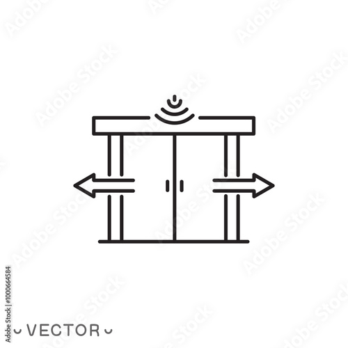 automatic opening door icon, modern entrance door, thin line symbol isolated on white background, editable stroke eps 10 vector illustration