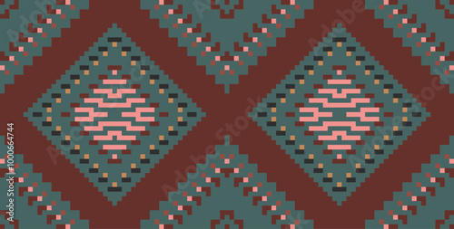 Pillow Traditional Indian Melodic Patternfolk Embroidery, Aztec Geometric Ornament Print. Design for Carpet, Wallpaper, Clothing, Wrapping, Fabric