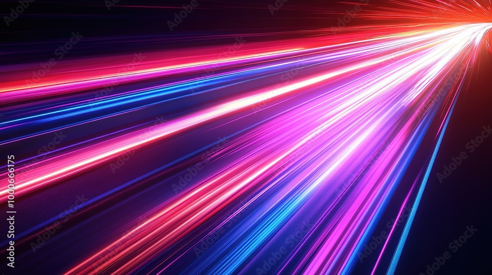 Speed motion of glow smooth light lines. Neon road effect on night background. Speed motion of glow smooth light lines. Neon road effect on night background.