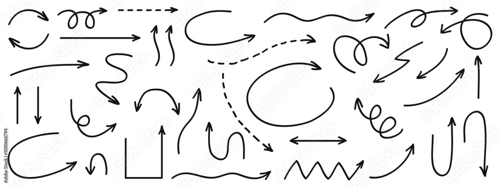Hand drawn doodle style collection of arrows, circle and wavy collections Hand drawn doodle style collection of arrows, circle and wavy collections