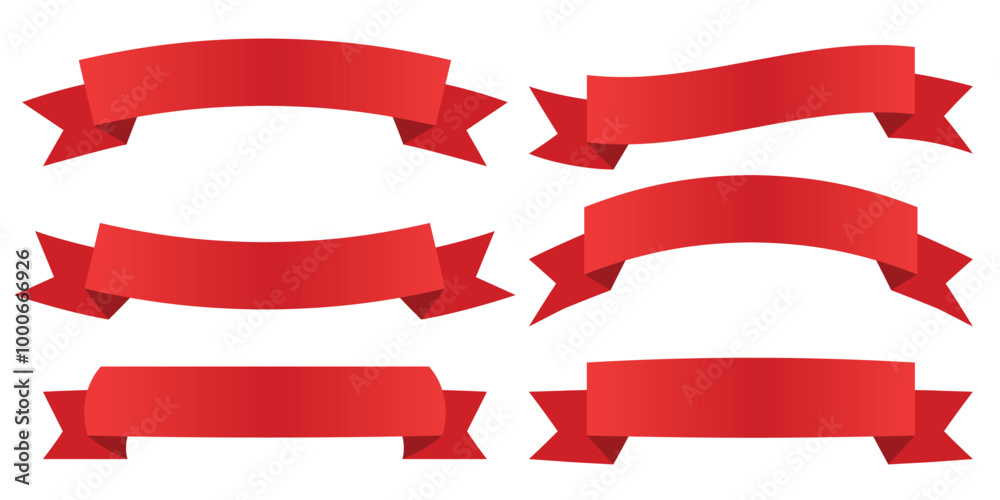 Red Ribbons banner collection. Ribbon set. Vector illustration