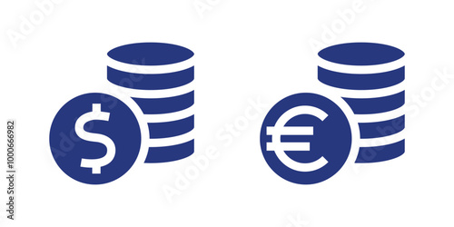 Money flat icons. Dollar and euro money icons.Vector illustration