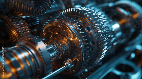 Intricate Machine Gears in Close-Up Detail 