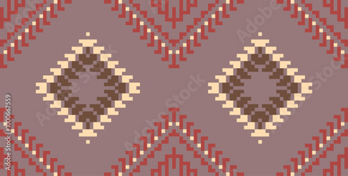 Pixel Art Traditional Pattern Dressfolk Embroidery, Aztec Geometric Ornament Print. Design for Carpet, Wallpaper, Clothing, Wrapping, Fabric