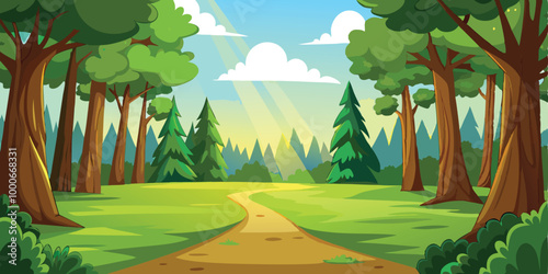 Landscape of Beautiful forest clearing in the rays of the summer sun