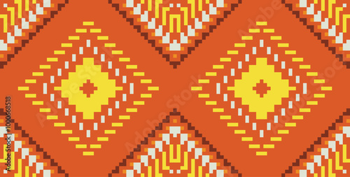 Geometric Ikat Pattern Fabricfolk Embroidery, Aztec Geometric Ornament Print. Design for Carpet, Wallpaper, Clothing, Wrapping, Fabric