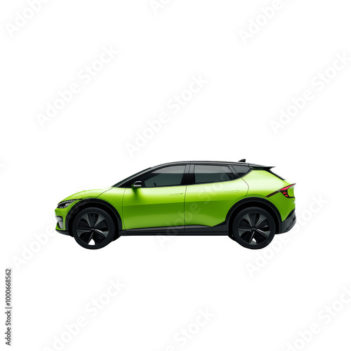 Modern green electric SUV car isolated on white background, side view. High-tech vehicle design for eco-friendly transportation.