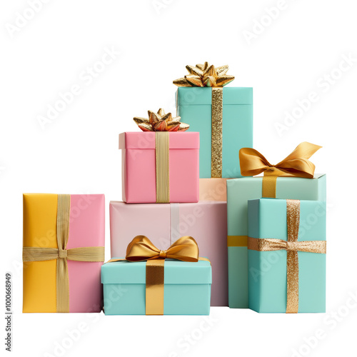 A stack of colorful gift boxes with ribbons and bows. Perfect for celebrations, holidays, or special occasions.