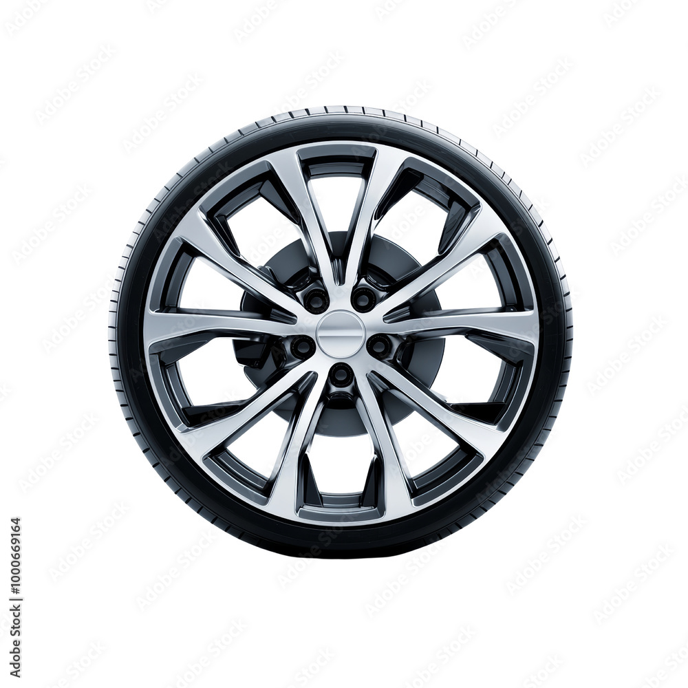 High-quality image of a modern alloy car wheel, featuring a sleek and stylish design, perfect for automotive industry use. High-quality image of a modern alloy car wheel, featuring a sleek and stylish design, perfect for automotive industry use.