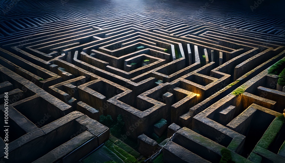 Intricate Geometric Stone Maze at Dusk Intricate Geometric Stone Maze at Dusk