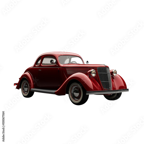 Vintage red classic car with a sleek design on a white background, reminiscent of 1930s elegance and timeless automotive beauty.