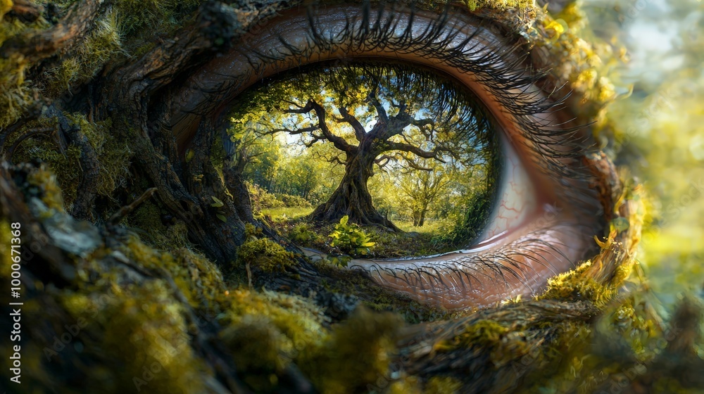 Obraz premium Digital forest in human eye, representing tech-infused nature vision