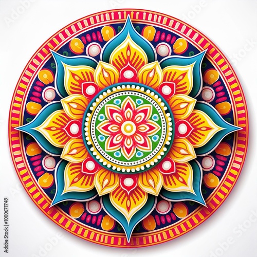 Mandala art design also called rangoli, decorative elements on white background