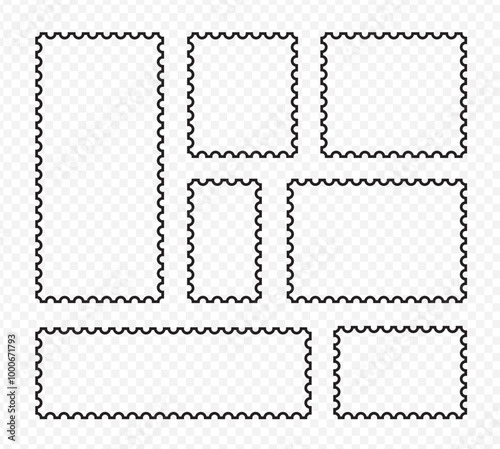 Light Postage Stamps collection. Blank Postage Stamps on gray background. Postage Stamps in flat design