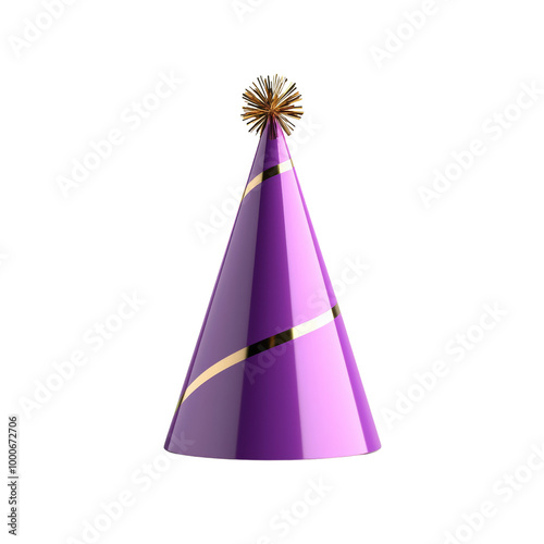 Purple party hat with gold accents, perfect for celebrations, birthdays, and festive events. Vibrant and eye-catching party accessory.