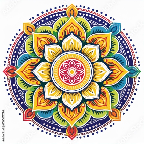 Mandala art design also called rangoli, decorative elements on white background