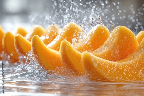Ripe mango cut into pieces, juicy yellow, beautiful color.