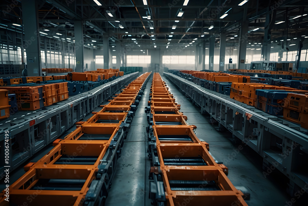 Fototapeta premium Cardboard box packages on trolley. Logistics and distribution service