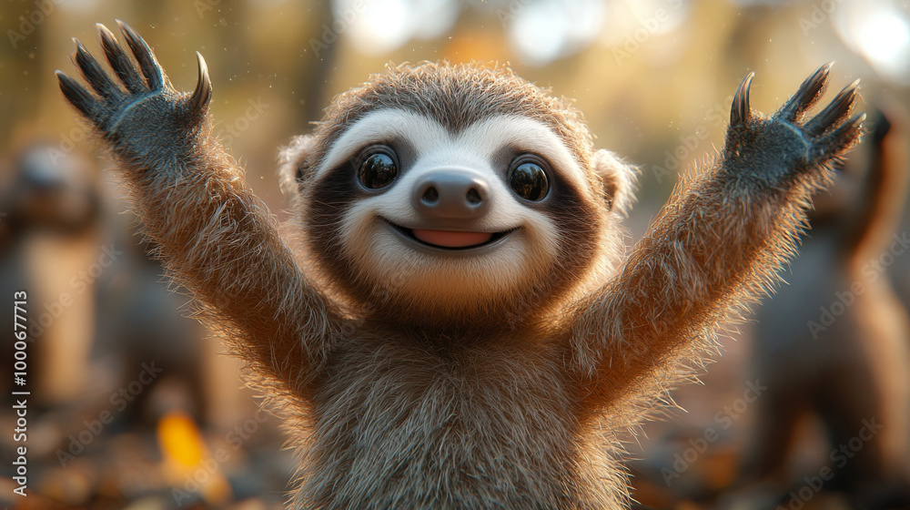 custom made wallpaper toronto digitalA cute sloth with big brown eyes and a happy smile, reaching out with its paws.