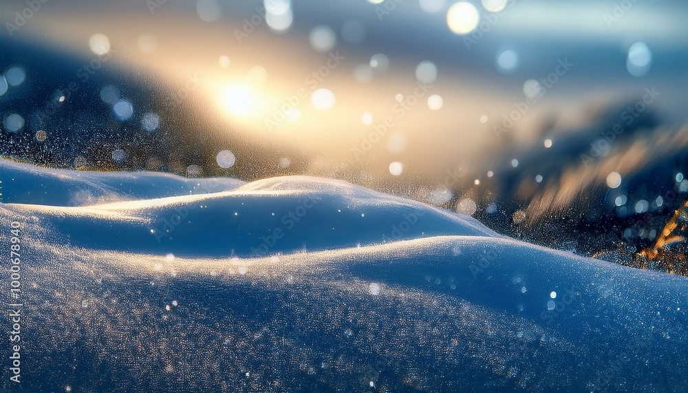 Fototapeta premium 綺麗な雪が降り積もるファンタジー風な環境、しっとりとした輝きと美しいグラデーション、程よいアクセント Generated by AI
