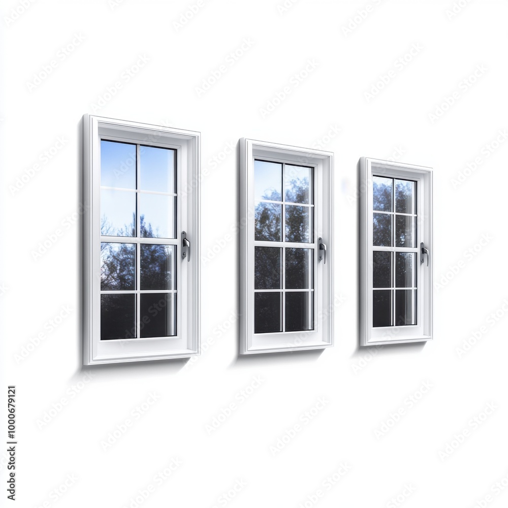 Obraz premium Three Modern Windows on White Background