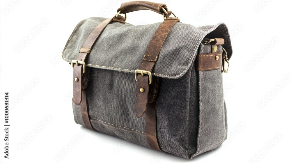 Casual dark grey canvas gentleman bag with durable fabric, isolated on white background, showcasing its practical design. Casual dark grey canvas gentleman bag with durable fabric, isolated on white background, showcasing its practical design.