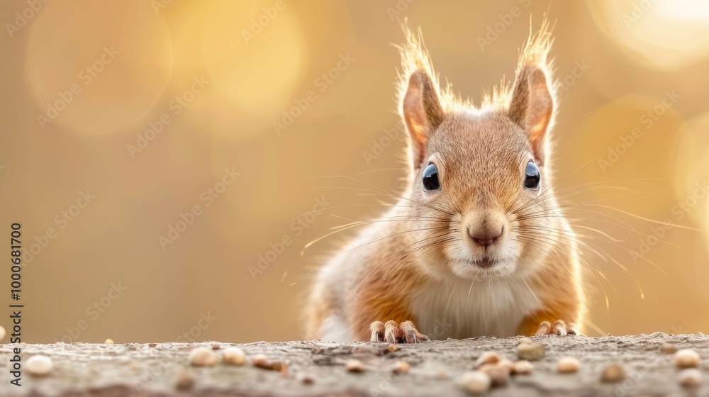Fototapeta premium Cute squirrel staring curiously at the camera with a blurred background.