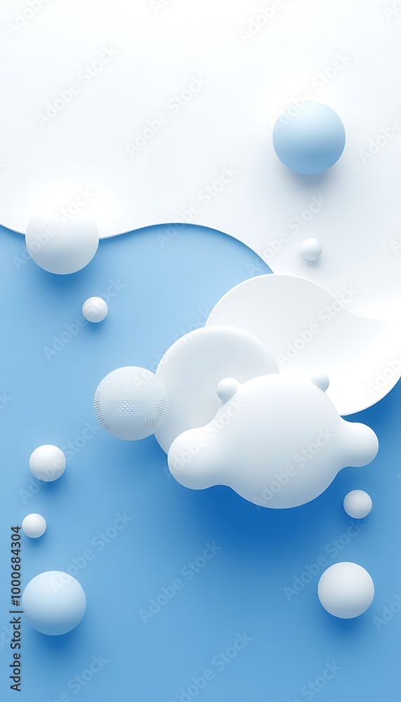 Simple abstract composition of white and blue elements creating a serene and calming design suitable for modern decor Simple abstract composition of white and blue elements creating a serene and calming design suitable for modern decor