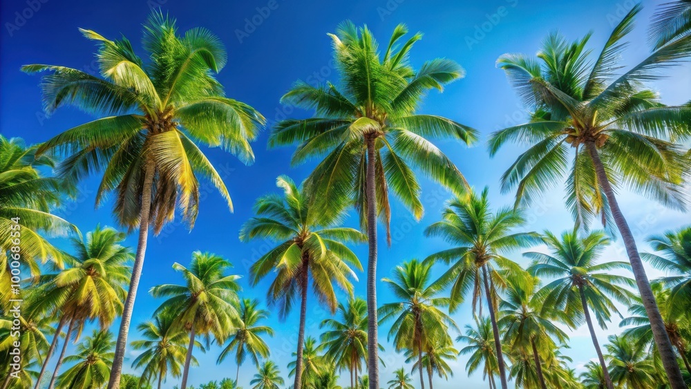 Tropical palm trees against a clear blue sky, tropical, palm trees, exotic, vacation, travel, paradise, nature, landscape Tropical palm trees against a clear blue sky, tropical, palm trees, exotic, vacation, travel, paradise, nature, landscape