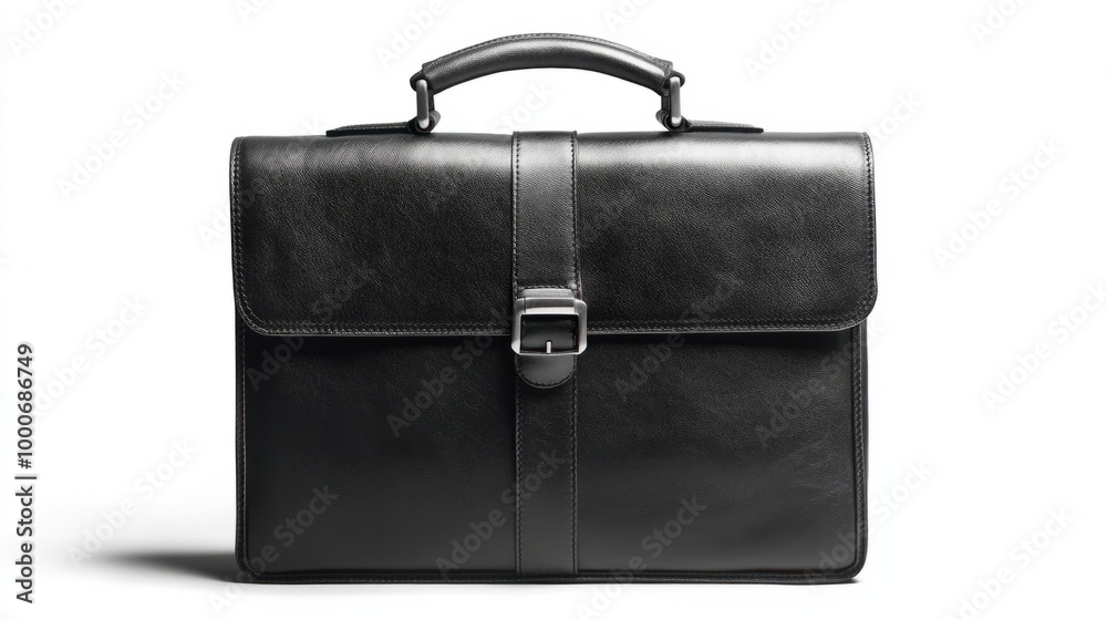 Professional black leather briefcase-style gentleman bag, isolated on white, showcasing its sleek design and sturdy handle. Professional black leather briefcase-style gentleman bag, isolated on white, showcasing its sleek design and sturdy handle.