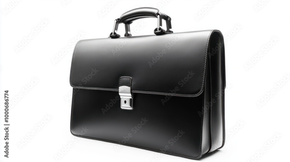Professional black leather briefcase-style gentleman bag, isolated on white, showcasing its sleek design and sturdy handle. Professional black leather briefcase-style gentleman bag, isolated on white, showcasing its sleek design and sturdy handle.