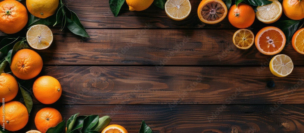 Fresh Citrus Fruits On A Brown Wooden Table