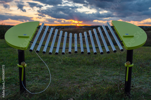 Pacific Percussion Day. RCM Festival of Percussion. Percussion Day. Playing Outdoor Xylophone During Sunset photo