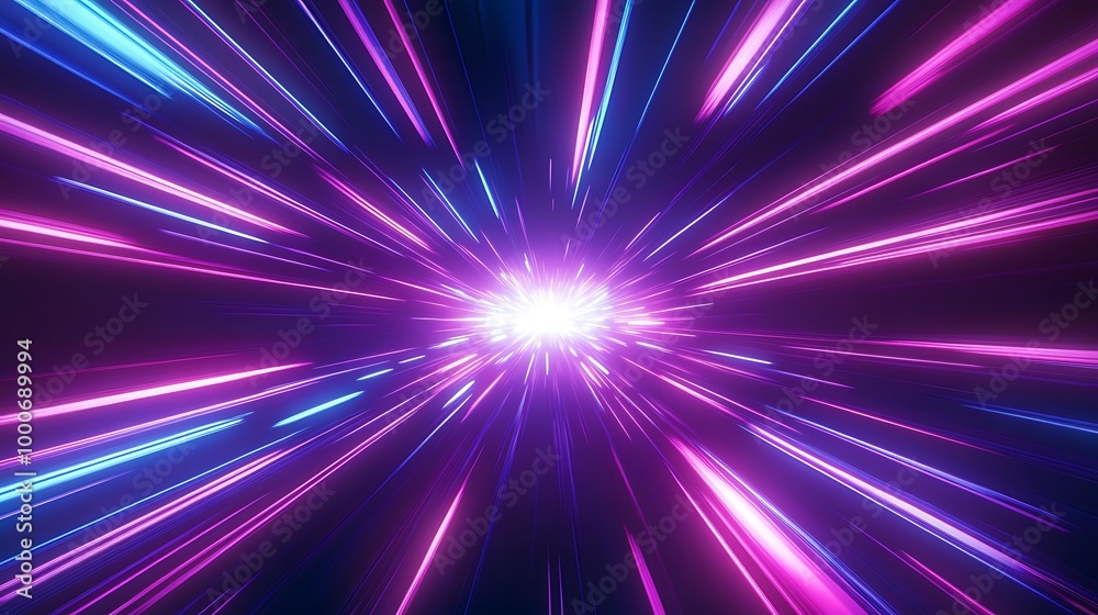 Abstract flight in retro neon hyper warp space in the tunnel 3d illustration, Generative AI Abstract flight in retro neon hyper warp space in the tunnel 3d illustration, Generative AI