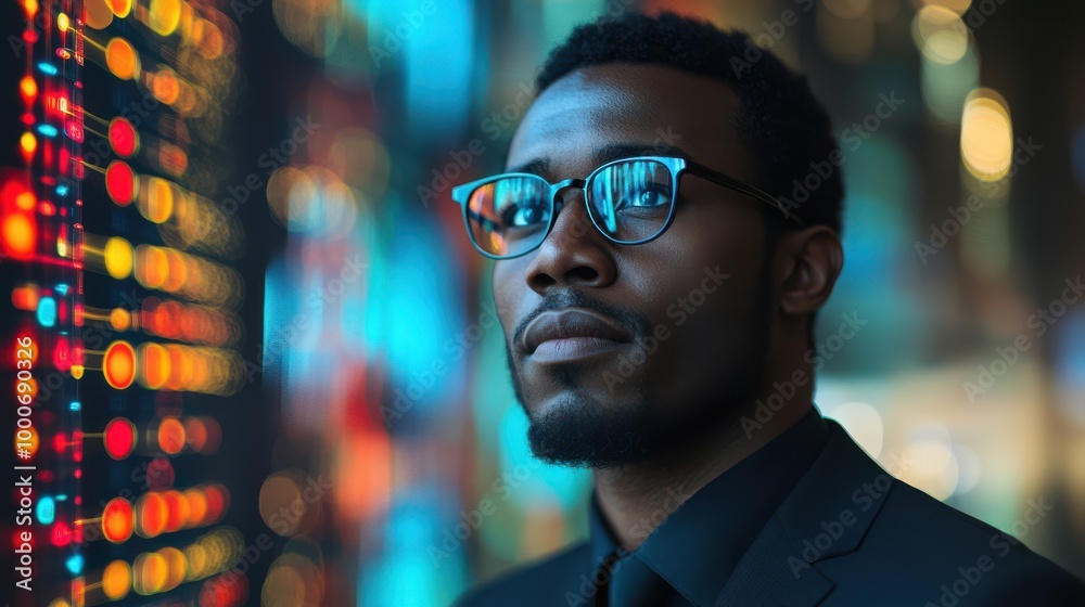Businessman Looking Up at City Lights Hope Dreams Future Success Businessman Looking Up at City Lights Hope Dreams Future Success