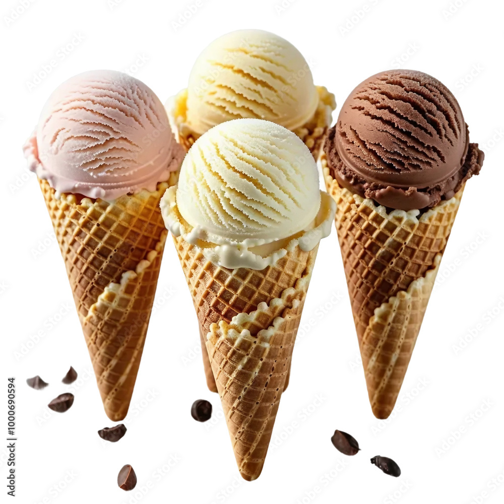 Ice cream in a cone isolated on white and transparent background Ice cream in a cone isolated on white and transparent background