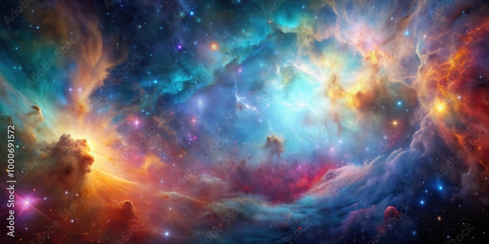 Naklejka premium A colorful nebula in the vast expanse of space , galaxy, stars, universe, nebulae, outer space, cosmic, astronomy