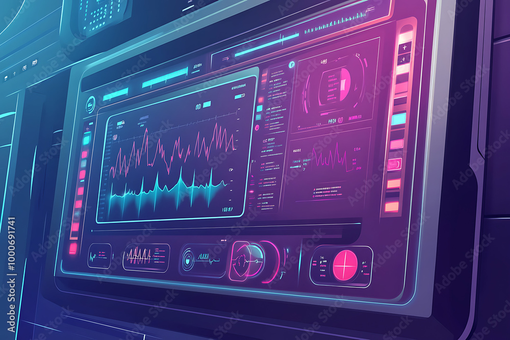Obraz premium Digital control panel with graphs and data visualization in a futuristic design.