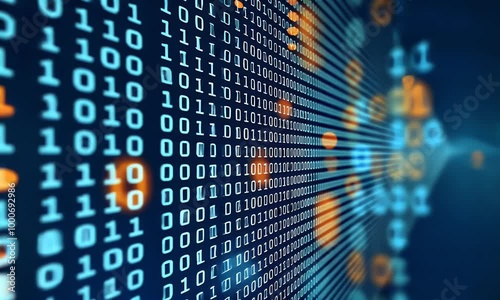 4K animation of blue binary digits flowing in a digital stream, representing coding, data transfer, and technology. Perfect for illustrating programming, cybersecurity, and futuristic tech concepts.