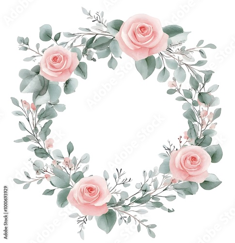 Watercolor floral bouquet, peonies and roses with eucalyptus leaves, pink flowers in a flat style on a white background,
