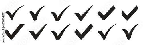 Set of Simple check mark. Black check mark icon. Tick symbol, vector illustrations. Accept okay symbol for approvement or checklist design.