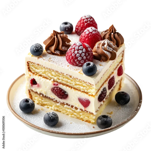 Cake with berries isolated on white and transparent background