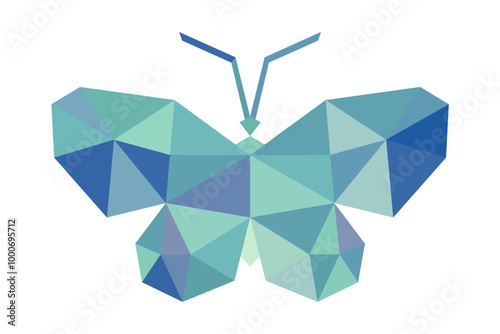 Mosaic triangle design of blue butterfly.  3D style on butterfly for emblem, broach, and design element.  