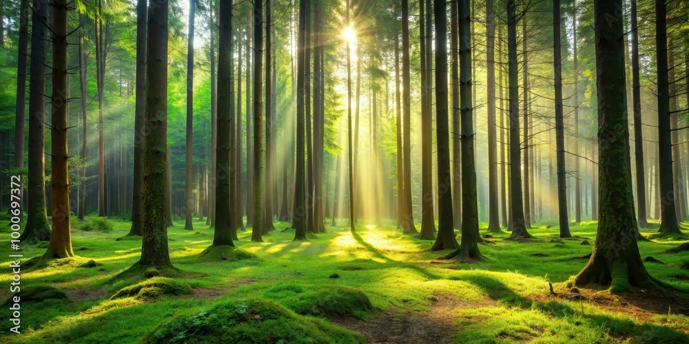 Obraz premium Serenity in Green Finding Peace in the Forest , summer, forest, nature, symphony, lush foliage, tranquility, peaceful, greenery