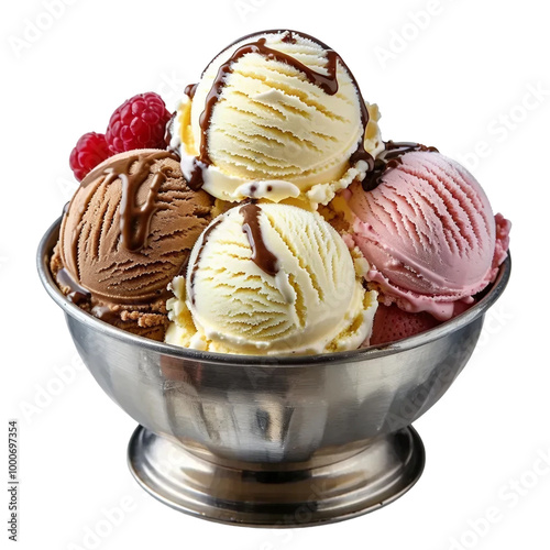 Ice cream in a bowl isolated on white and transparent background