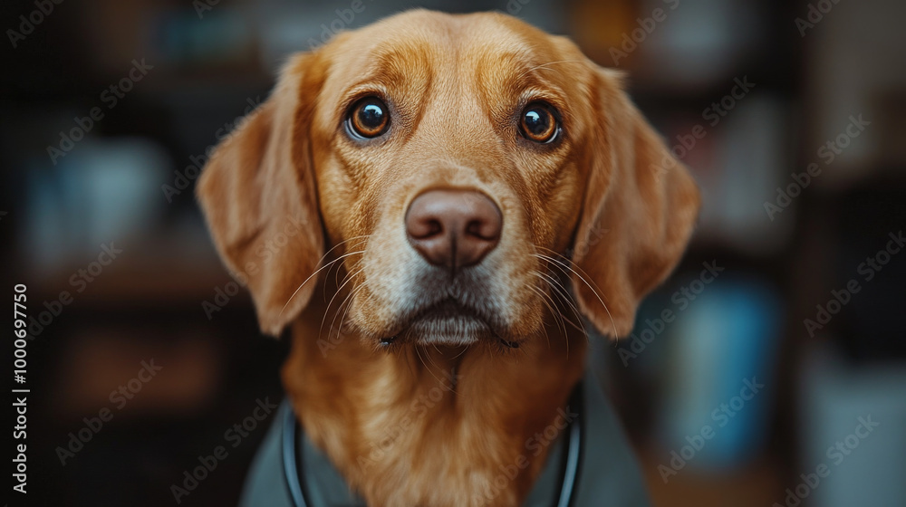 Close-up of a dog's face, looking directly at the camera. Close-up of a dog's face, looking directly at the camera.