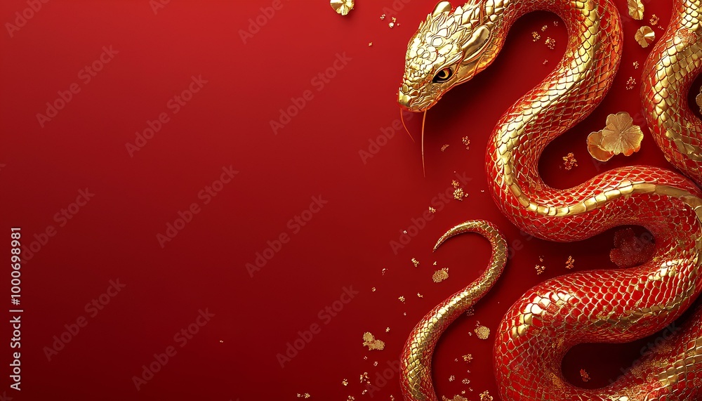 Obraz premium luxury red and gold chinese snake new year background with copy space for text, snake year
